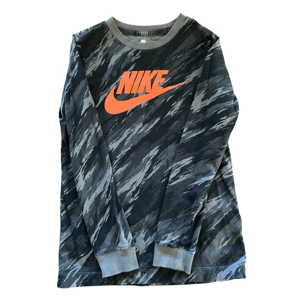 Nike Boys Small Long Sleeve Shirt Lot 2 Dri-FIT Camo Orange Logo Swoosh Youth S - Picture 2 of 8